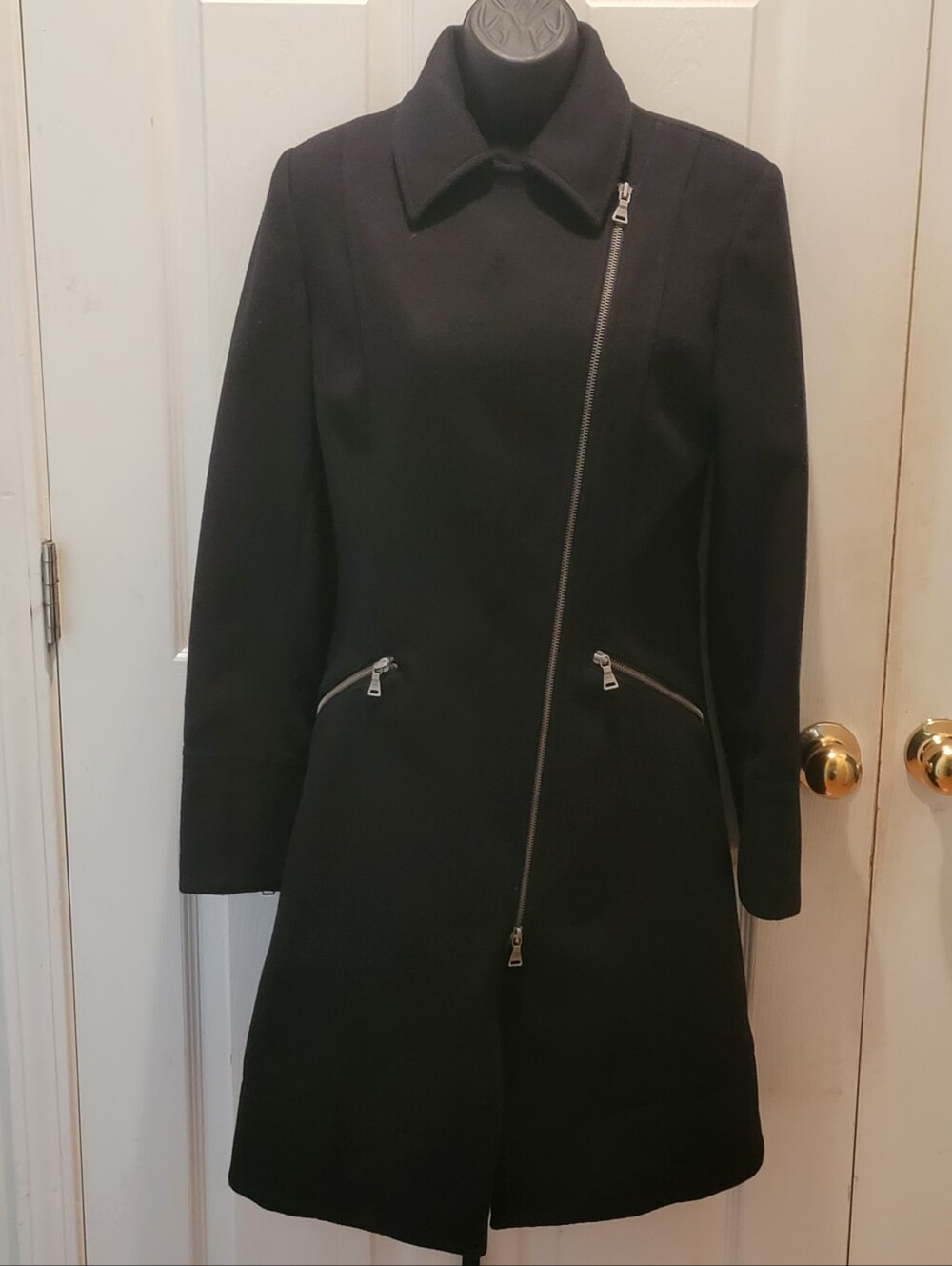 Vintage Express Corset Lace Up Back Wool Moto Peacoat Jacket Black Goth - Size 8